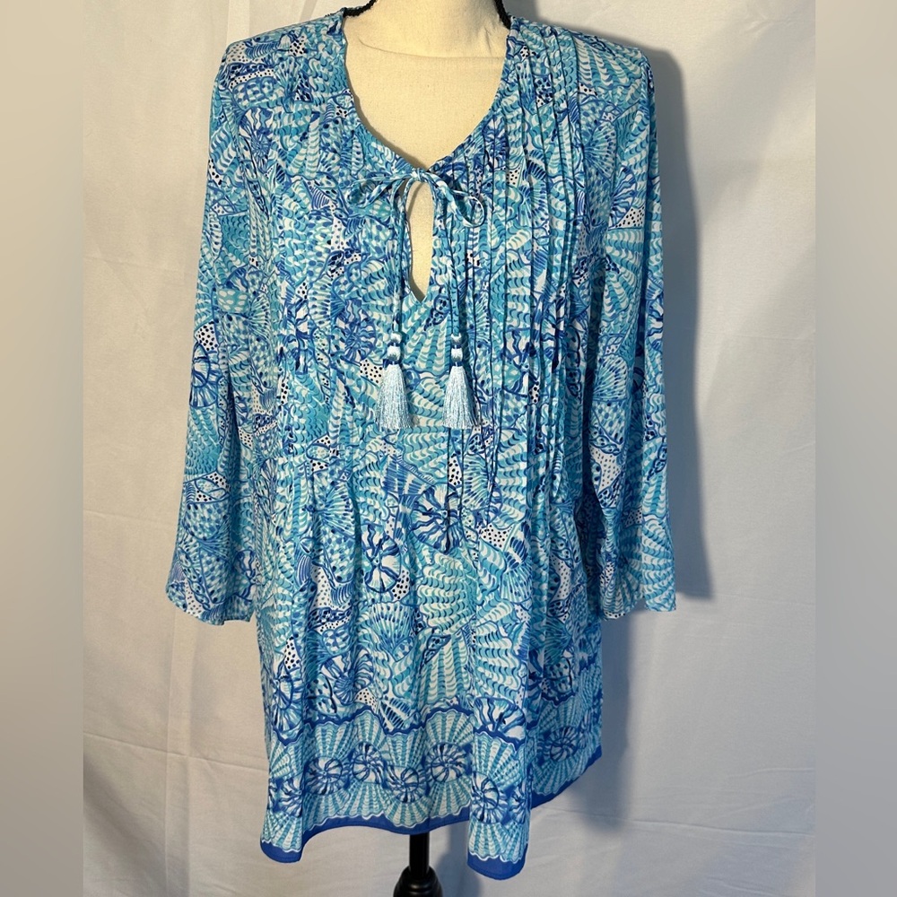 Lilly Pulitzer Marilina Tunic Top in By The Seashore, Amalfi Blue, Sizeā XL
